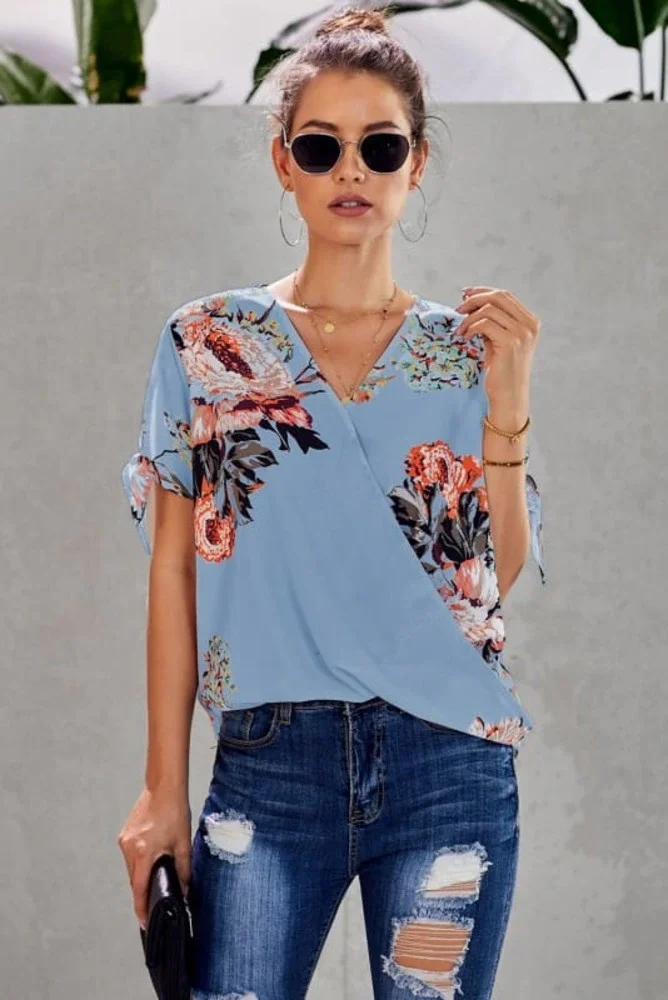 High-Low Floral Twist Front Top